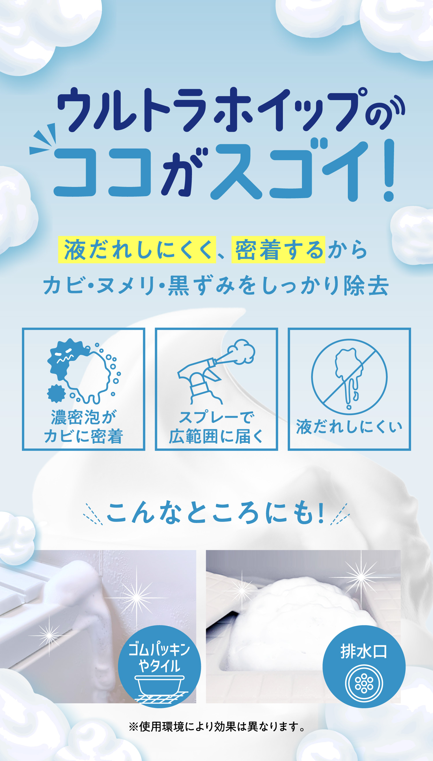 ウルトラホイップスプレーならホイップ泡でしっかりキレイ！