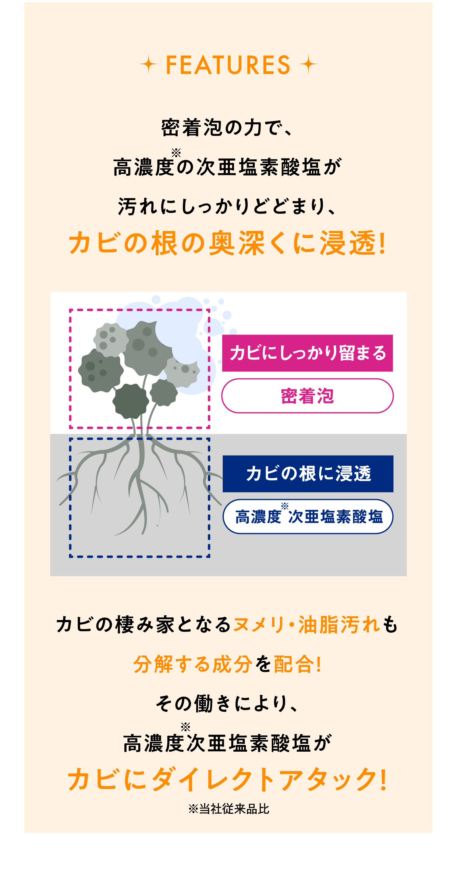 最新科学技術から誕生！進化したカビ洗浄剤　高密着✕油脂分解✕高密度のトリプルパワー！
